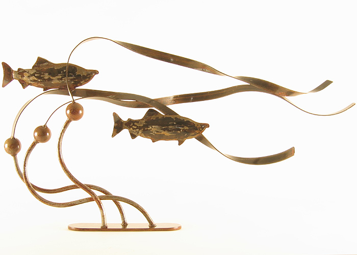 Metal Art - Large Table-Top Kelp, Tidal-Flow, With Salmon