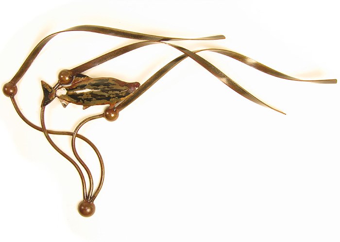 Metal Art - Small Wall-Hanging Kelp, Tidal-Flow, With Salmon